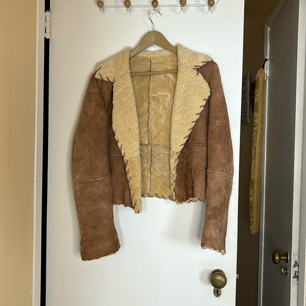 Faux suede cropped faux fur lined jacket